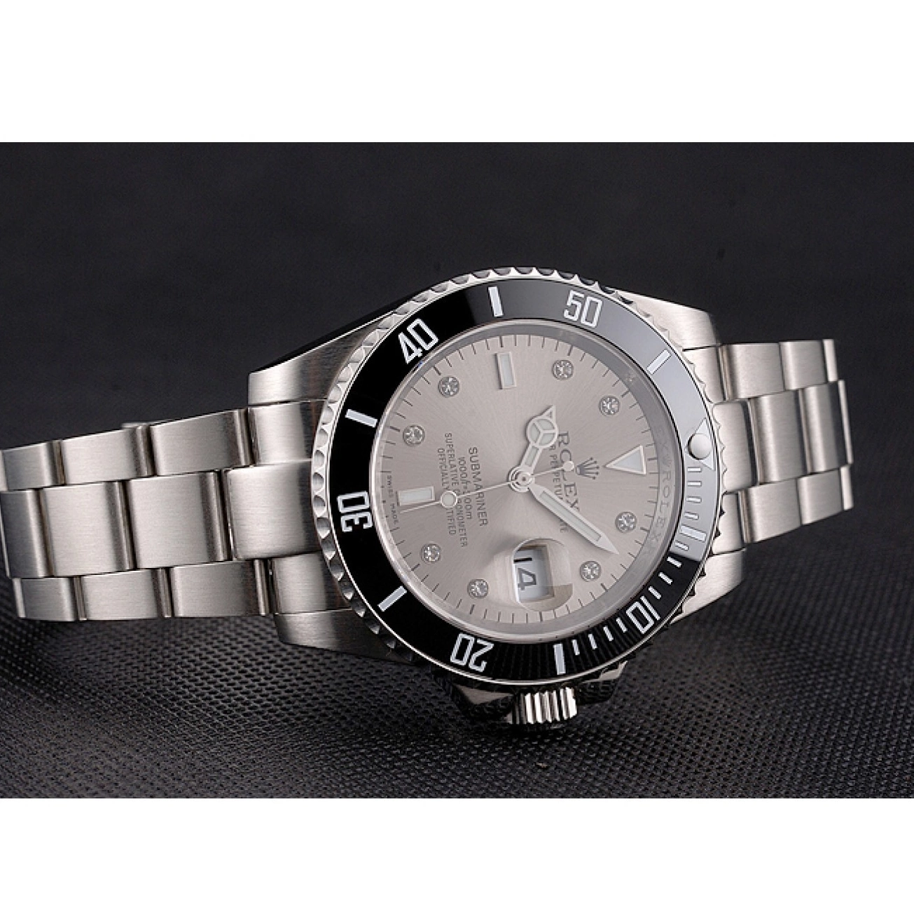 Aaa replica watch Case Stainless Silver Dial Steel Submariner Rolex And Swiss Bracelet Bezel Markings Diamond Black 0619
